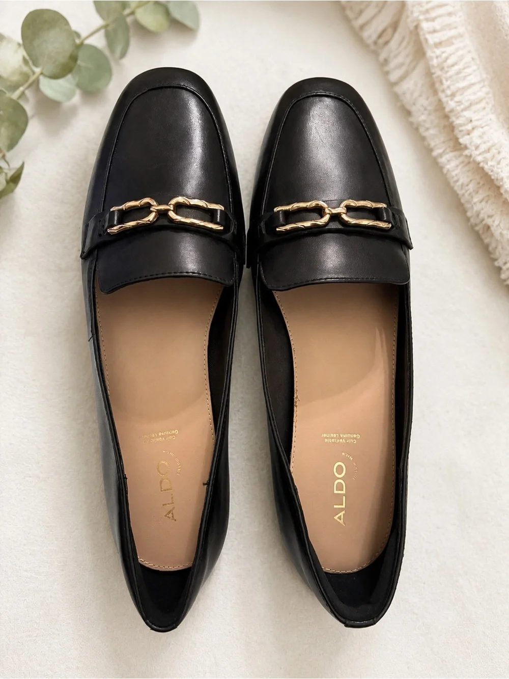 ALDO Black Horsebit Loafers Size 11 slip-on black faux leather square toe design